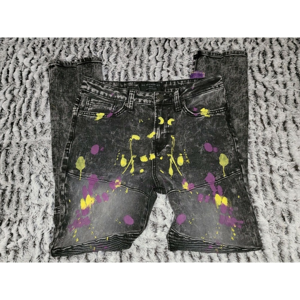No Boundaries Jeans Acid Wash Paint Splatter Bandana Patch Moto Style Size 30x30